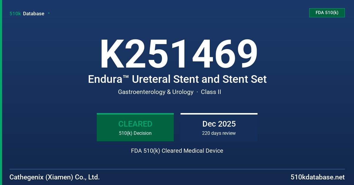 K251469 Endura™ Ureteral Stent and Stent Set FDA 510(k) Cleared Medical Device