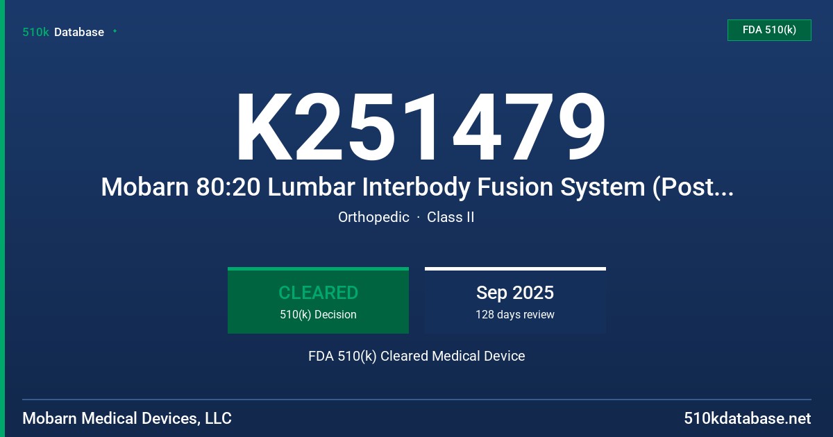 K251479 Mobarn 80:20 Lumbar Interbody Fusion System (Posterior Lumbar Interbody Fusion Cage (PLIF)) FDA 510(k) Cleared Medical Device