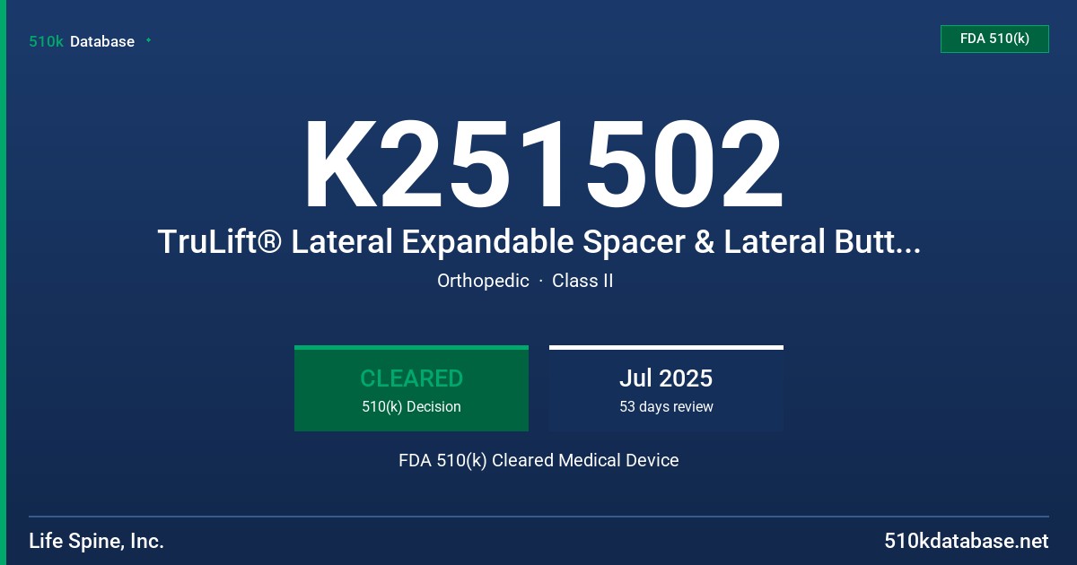 K251502 TruLift® Lateral Expandable Spacer & Lateral Buttress Plate System FDA 510(k) Cleared Medical Device