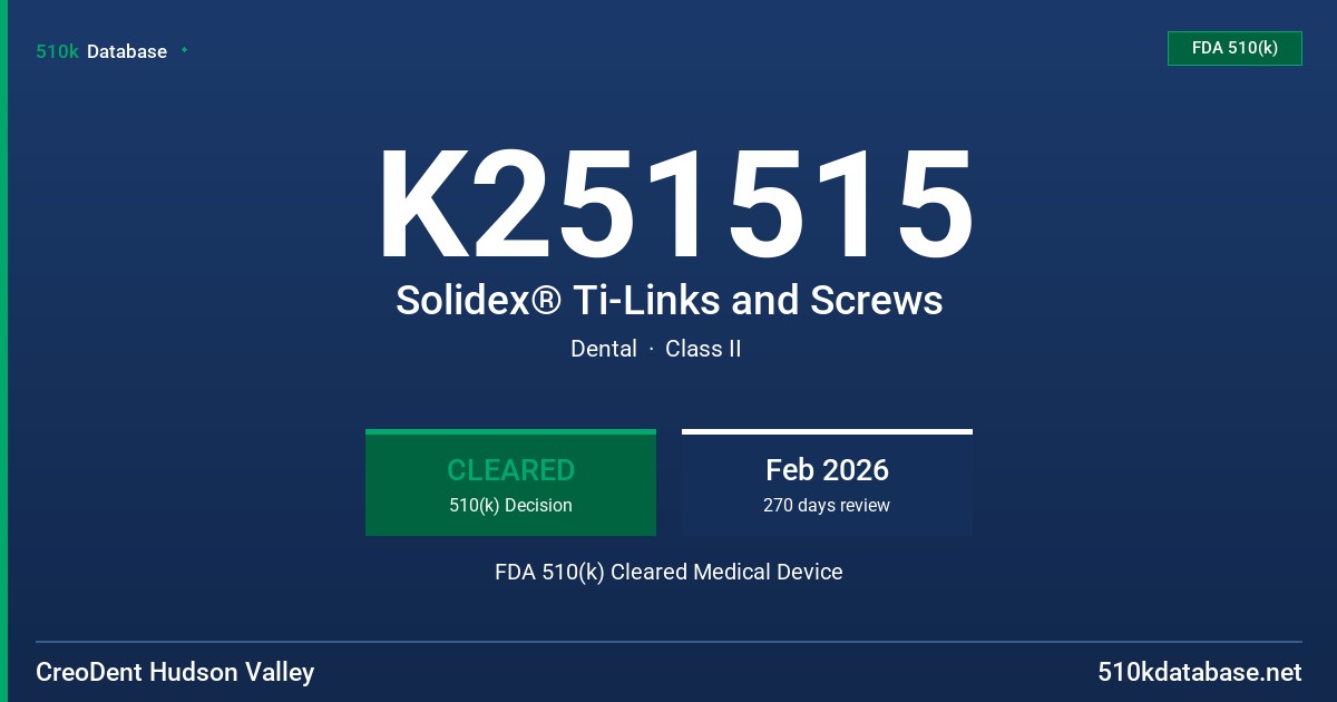 K251515 Solidex® Ti-Links and Screws FDA 510(k) Cleared Medical Device