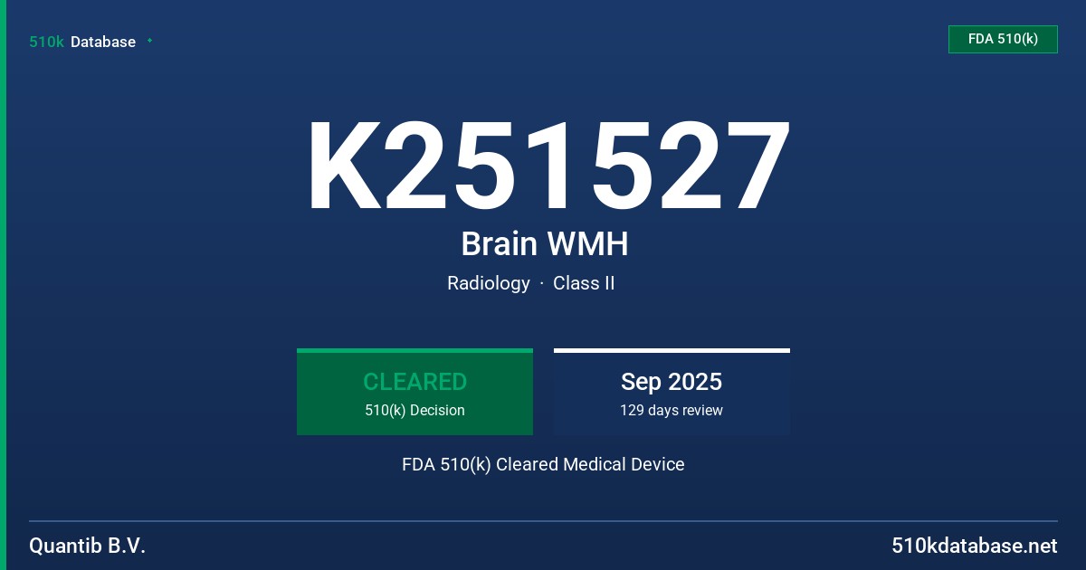 K251527 Brain WMH FDA 510(k) Cleared Medical Device