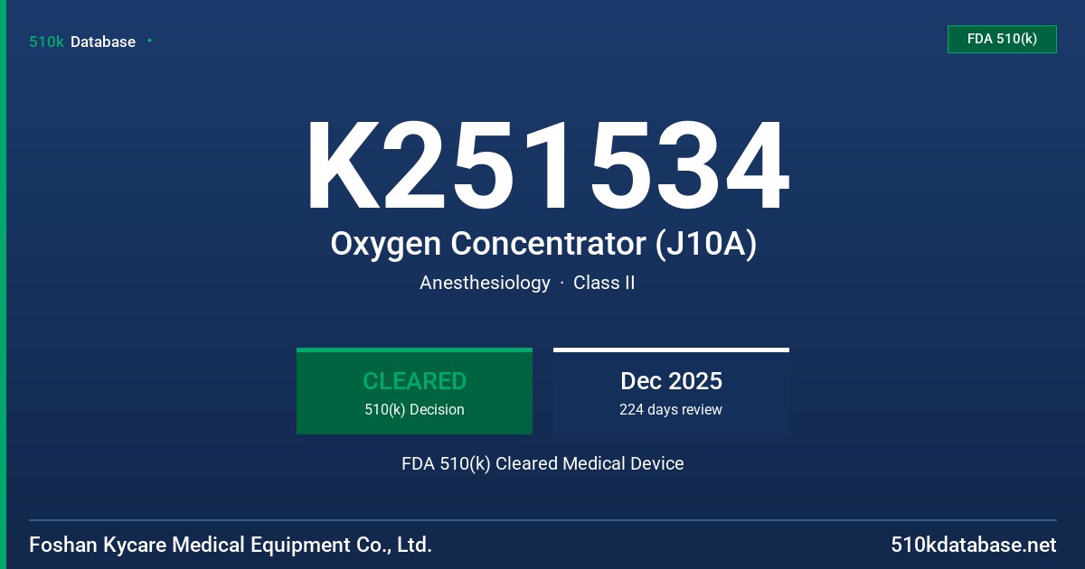 K251534 Oxygen Concentrator (J10A) FDA 510(k) Cleared Medical Device