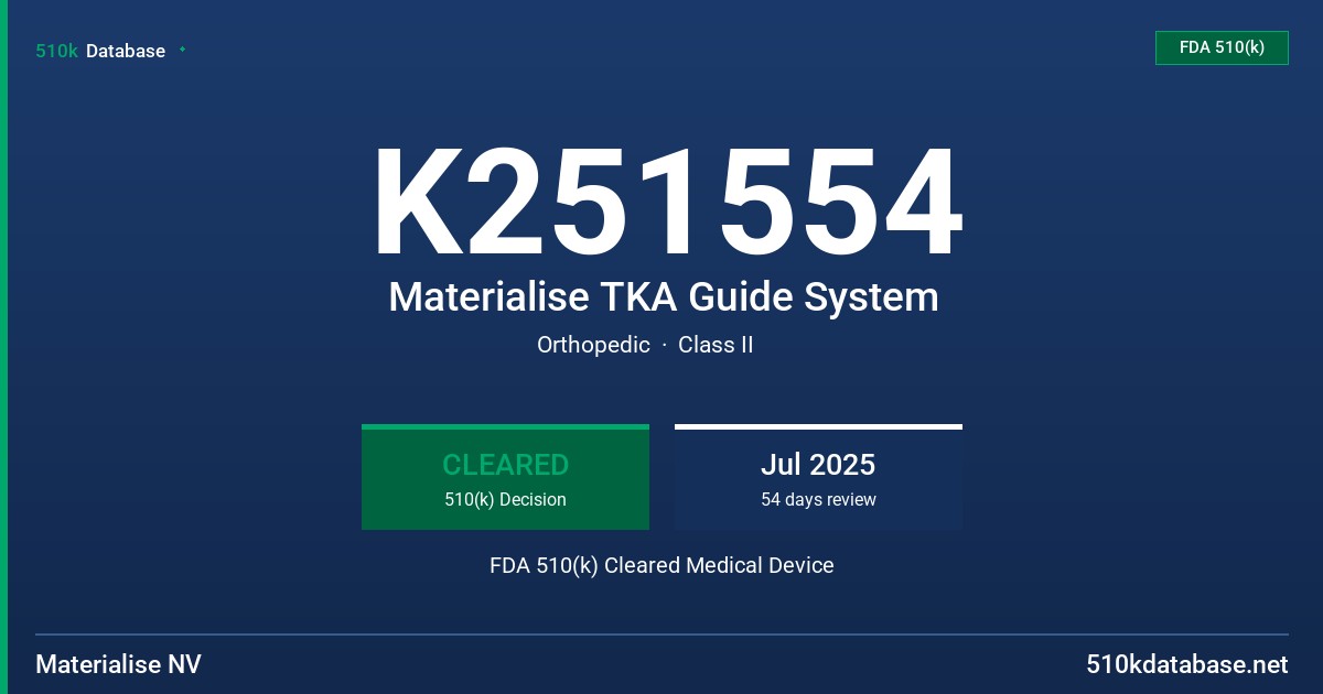 K251554 Materialise TKA Guide System FDA 510(k) Cleared Medical Device