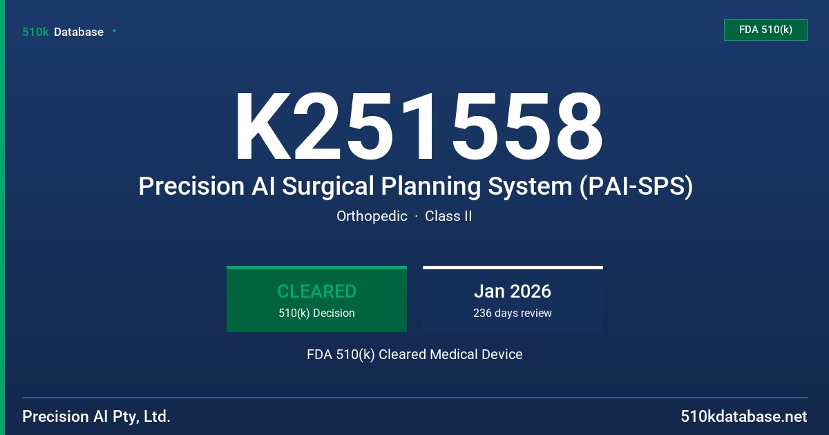 K251558 Precision AI Surgical Planning System (PAI-SPS) FDA 510(k) Cleared Medical Device