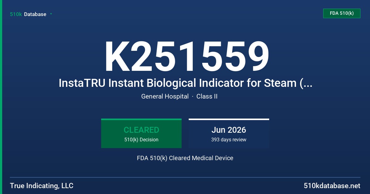 K251559 InstaTRU Instant Biological Indicator for Steam (IBI-05) FDA 510(k) Cleared Medical Device