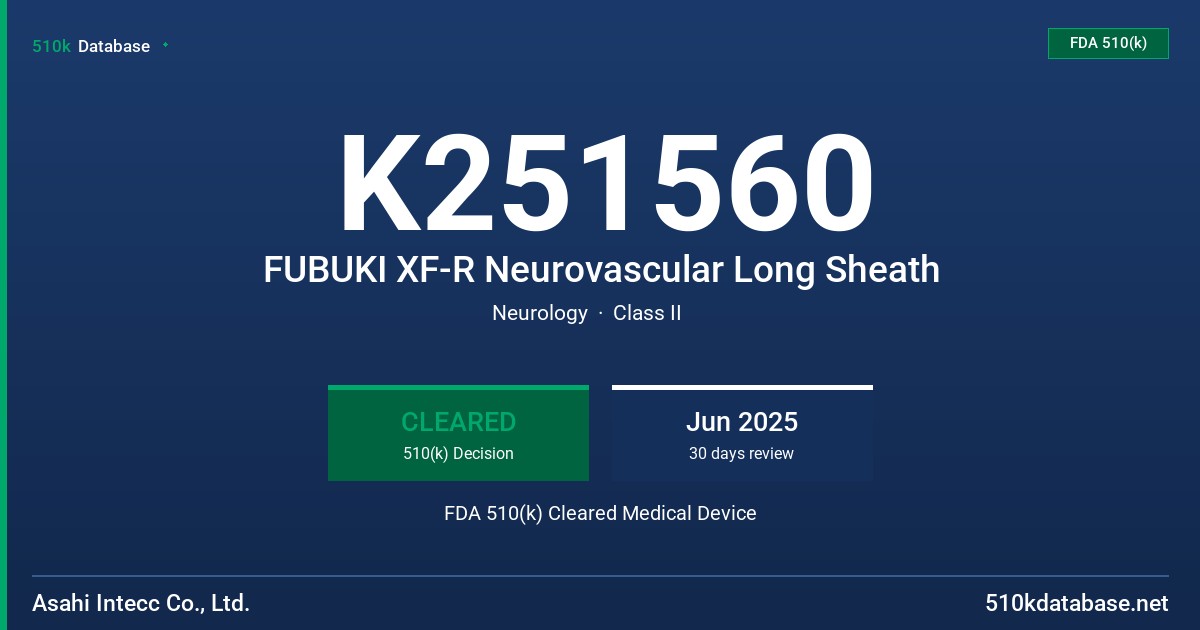 K251560 FUBUKI XF-R Neurovascular Long Sheath FDA 510(k) Cleared Medical Device