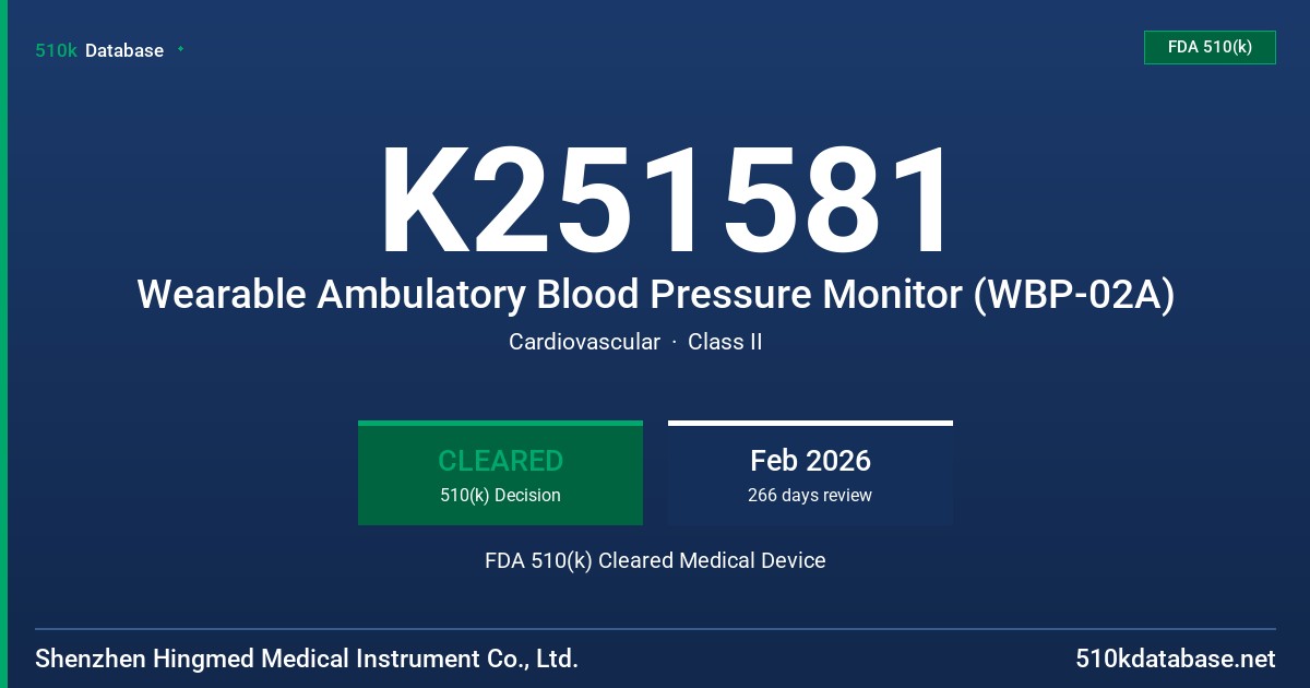 K251581 Wearable Ambulatory Blood Pressure Monitor (WBP-02A) FDA 510(k) Cleared Medical Device