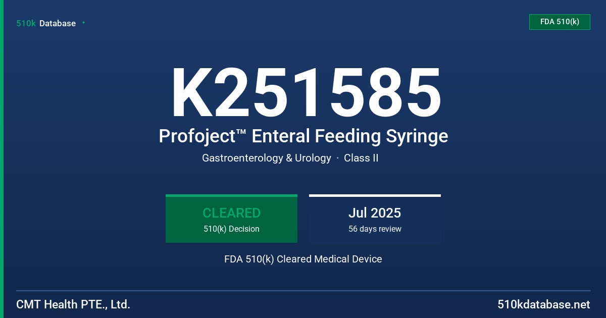 K251585 Profoject™ Enteral Feeding Syringe FDA 510(k) Cleared Medical Device