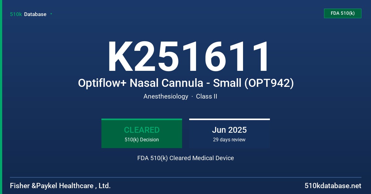 K251611 Optiflow+ Nasal Cannula - Small (OPT942) FDA 510(k) Cleared Medical Device