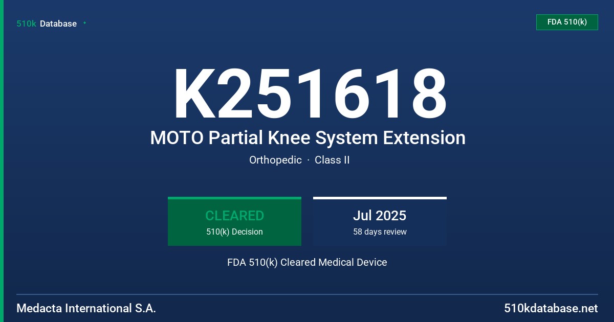 K251618 MOTO Partial Knee System Extension FDA 510(k) Cleared Medical Device