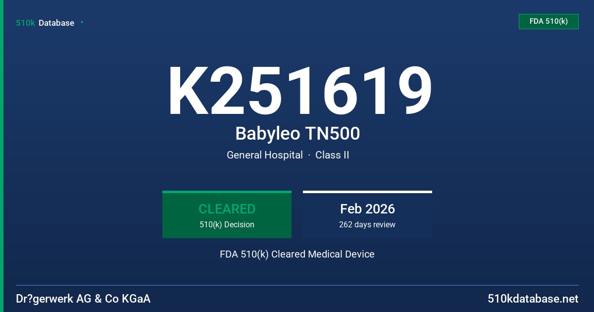 K251619 Babyleo TN500 FDA 510(k) Cleared Medical Device