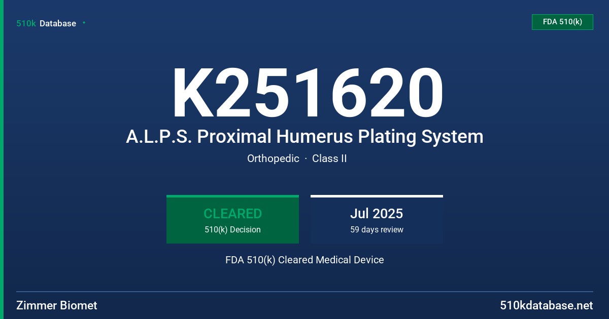 K251620 A.L.P.S. Proximal Humerus Plating System FDA 510(k) Cleared Medical Device