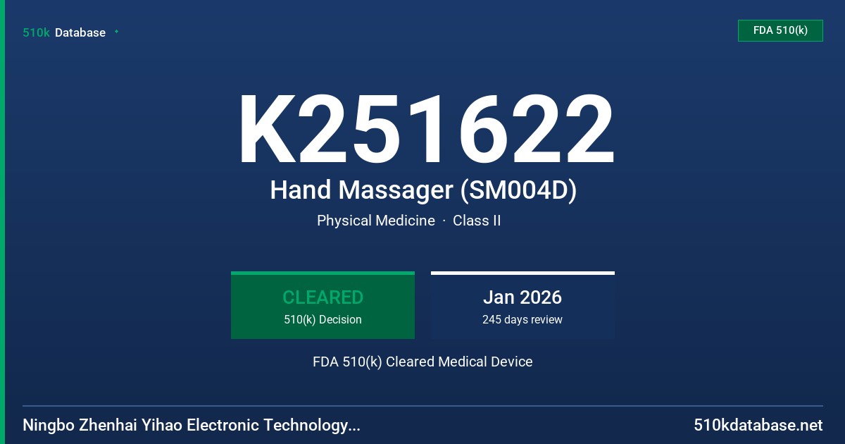 K251622 Hand Massager (SM004D) FDA 510(k) Cleared Medical Device