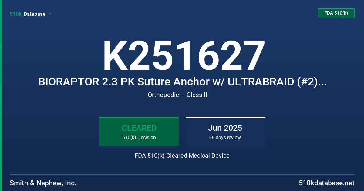 K251627 BIORAPTOR 2.3 PK Suture Anchor w/ ULTRABRAID (#2) Suture (cobraid blue) FDA 510(k) Cleared Medical Device