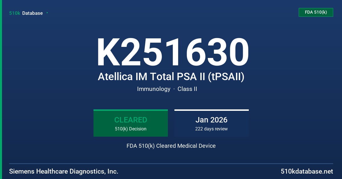 K251630 Atellica IM Total PSA II (tPSAII) FDA 510(k) Cleared Medical Device