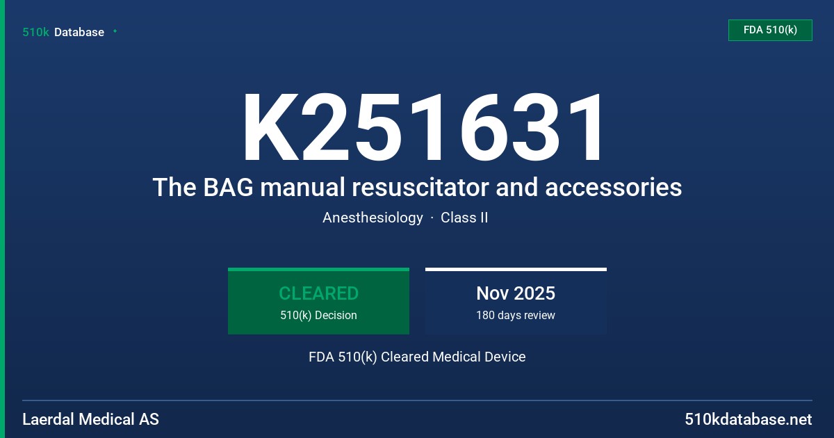 K251631 The BAG manual resuscitator and accessories FDA 510(k) Cleared Medical Device