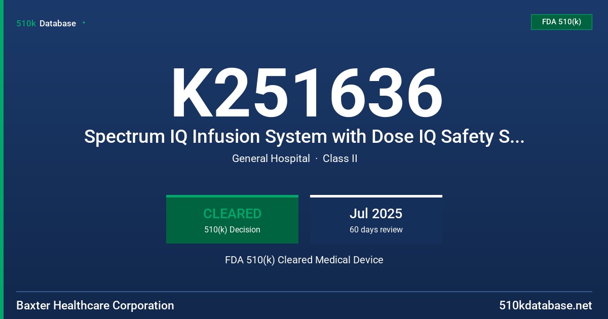 K251636 Spectrum IQ Infusion System with Dose IQ Safety Software (3570009) FDA 510(k) Cleared Medical Device
