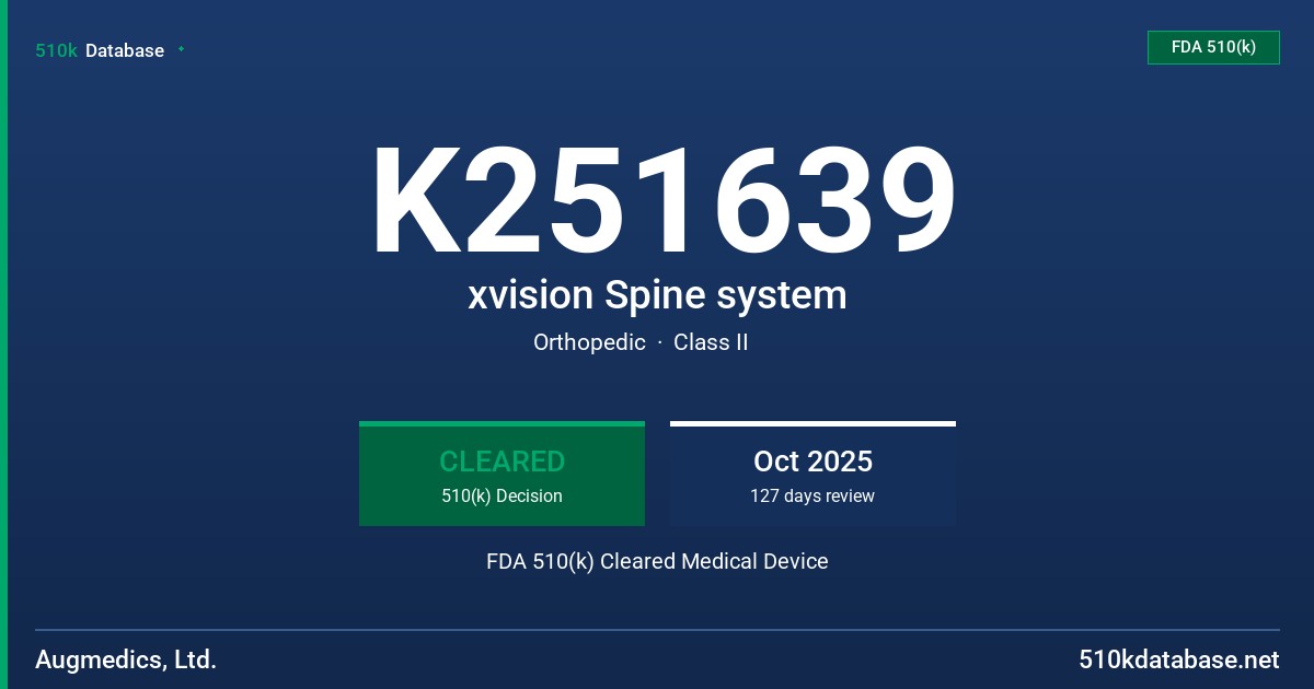 K251639 xvision Spine system FDA 510(k) Cleared Medical Device