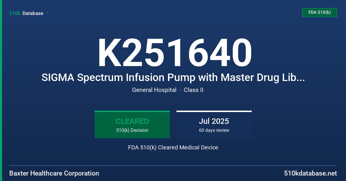K251640 SIGMA Spectrum Infusion Pump with Master Drug Library FDA 510(k) Cleared Medical Device