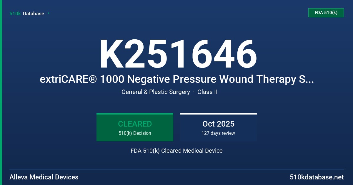 K251646 extriCARE® 1000 Negative Pressure Wound Therapy System FDA 510(k) Cleared Medical Device