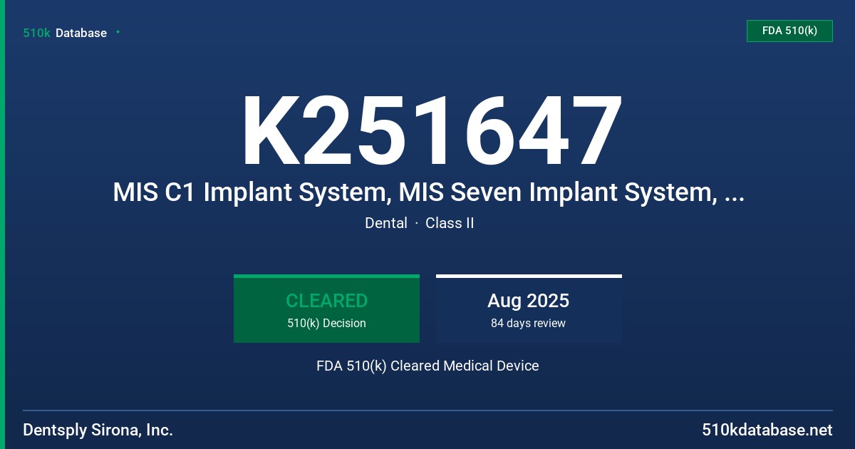 K251647 MIS C1 Implant System, MIS Seven Implant System, MIS M4 Implant System, MIS Lance+ Implant System, MIS Lance+ Conical Connection System FDA 510(k) Cleared Medical Device