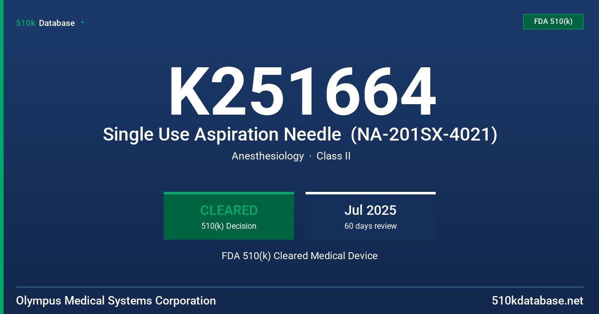 K251664 Single Use Aspiration Needle  (NA-201SX-4021) FDA 510(k) Cleared Medical Device