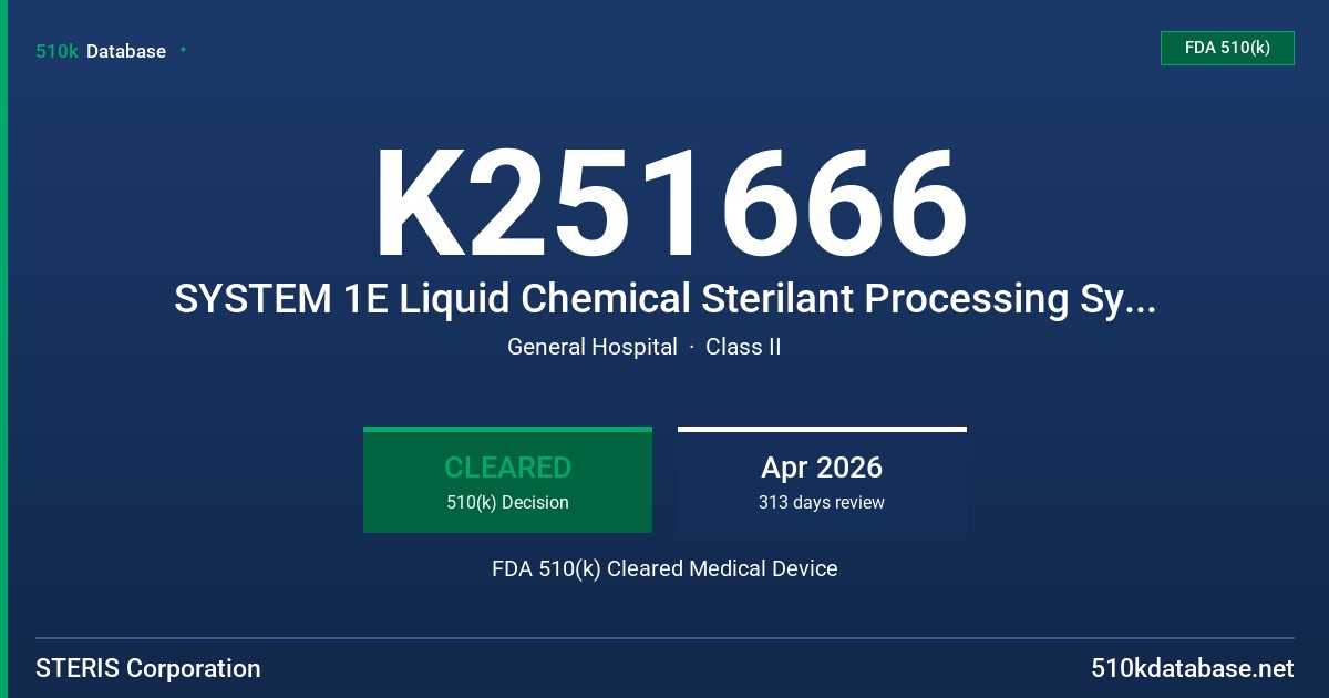 K251666 SYSTEM 1E Liquid Chemical Sterilant Processing System, Model P6700 FDA 510(k) Cleared Medical Device