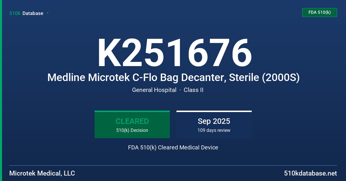 K251676 Medline Microtek C-Flo Bag Decanter, Sterile (2000S) FDA 510(k) Cleared Medical Device