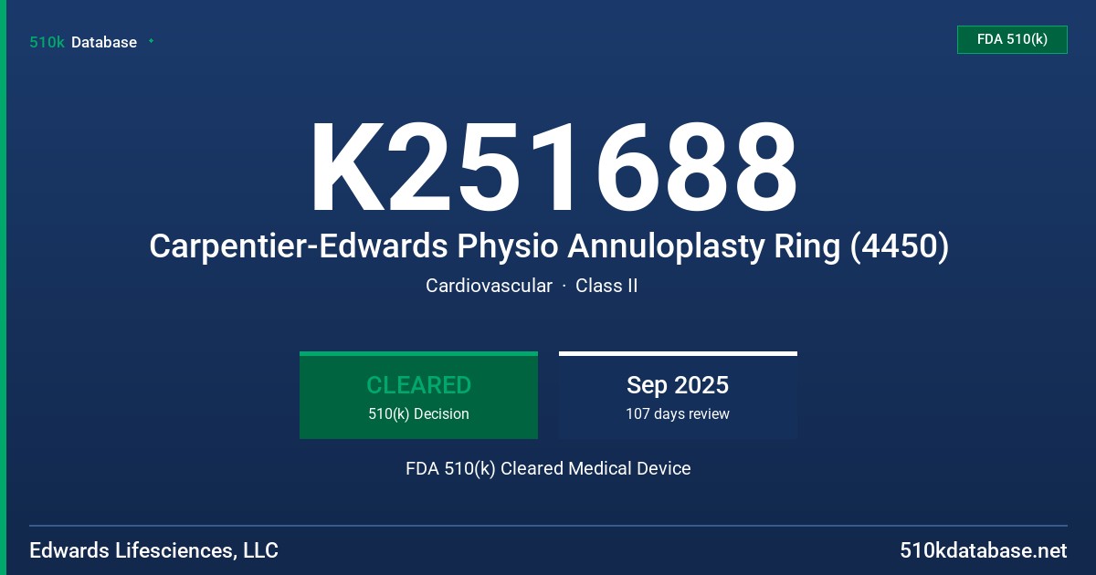 K251688 Carpentier-Edwards Physio Annuloplasty Ring (4450) FDA 510(k) Cleared Medical Device