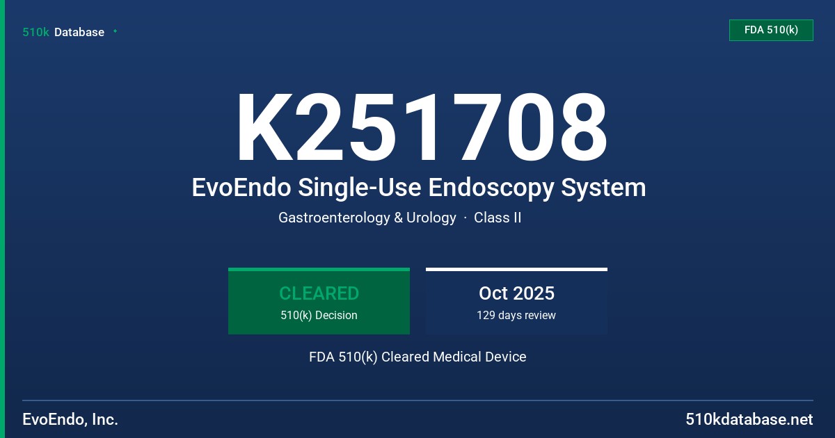 K251708 EvoEndo Single-Use Endoscopy System FDA 510(k) Cleared Medical Device