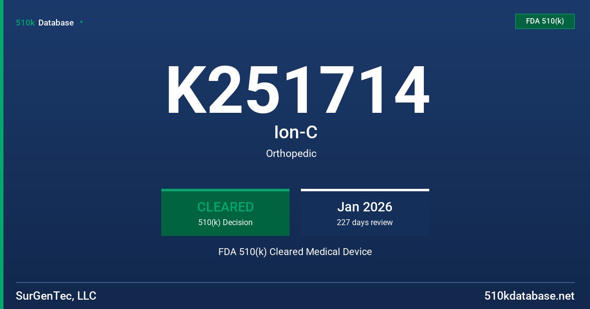 K251714 Ion-C FDA 510(k) Cleared Medical Device