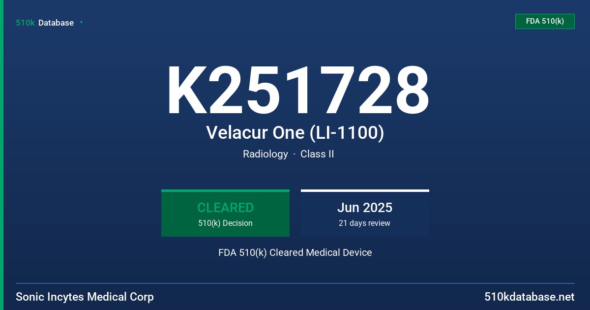 K251728 Velacur One (LI-1100) FDA 510(k) Cleared Medical Device