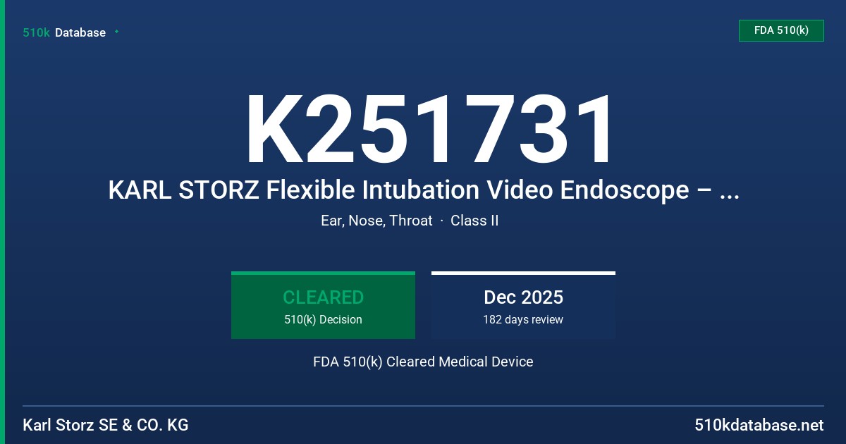 K251731 KARL STORZ Flexible Intubation Video Endoscope – Sterile (FIVE-S) (0916612) FDA 510(k) Cleared Medical Device