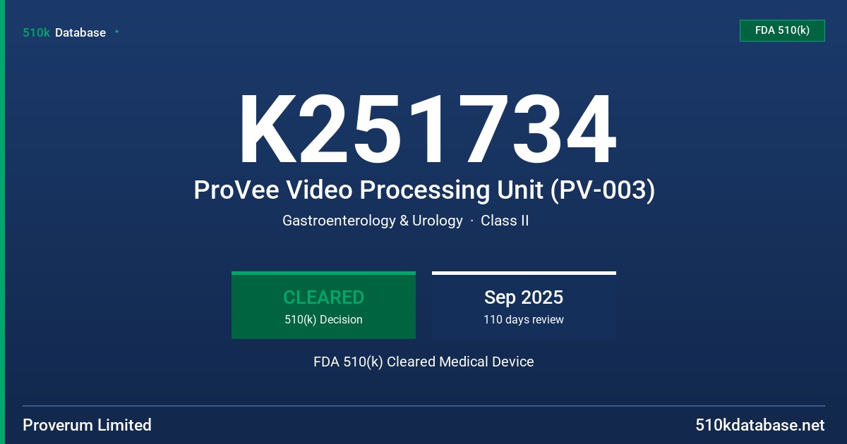 K251734 ProVee Video Processing Unit (PV-003) FDA 510(k) Cleared Medical Device
