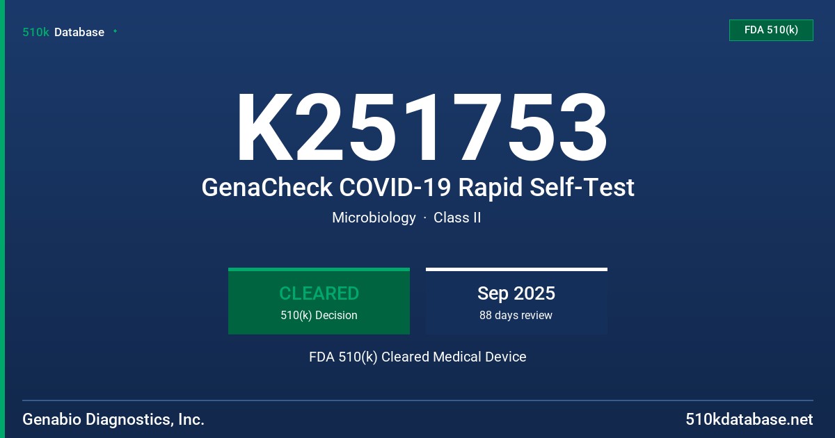 K251753 GenaCheck COVID-19 Rapid Self-Test FDA 510(k) Cleared Medical Device