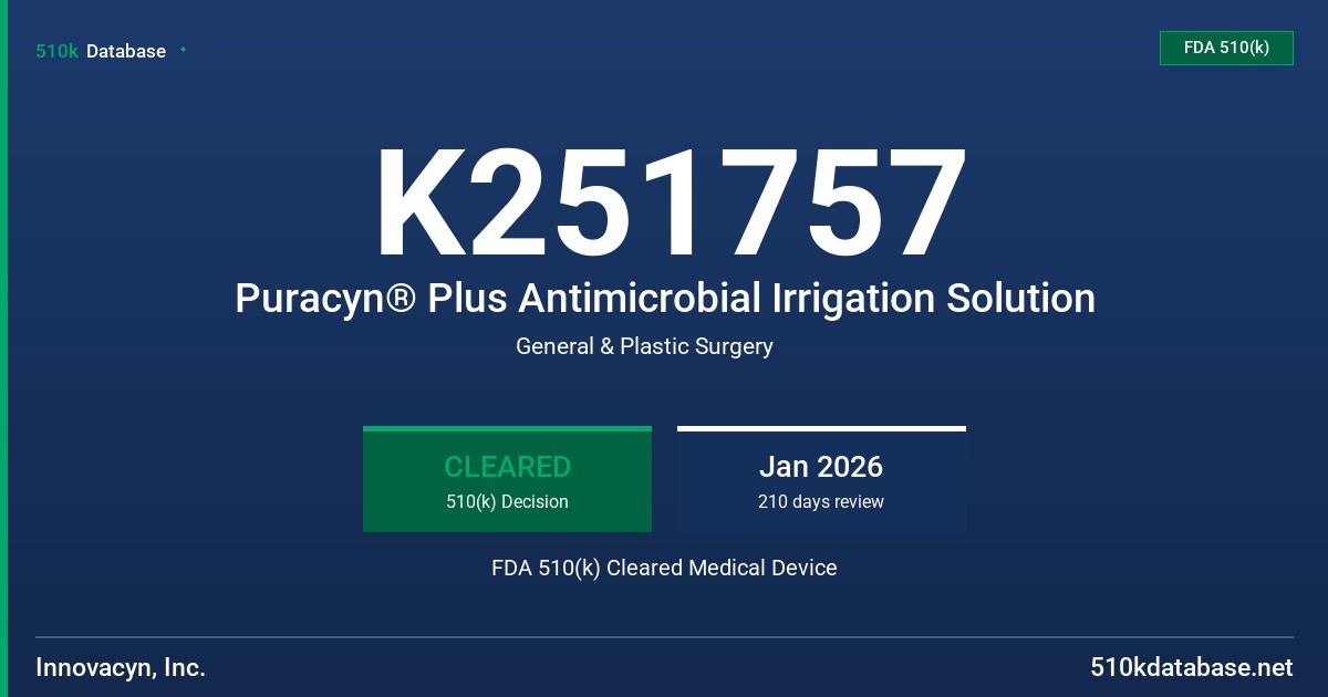 K251757 Puracyn® Plus Antimicrobial Irrigation Solution FDA 510(k) Cleared Medical Device