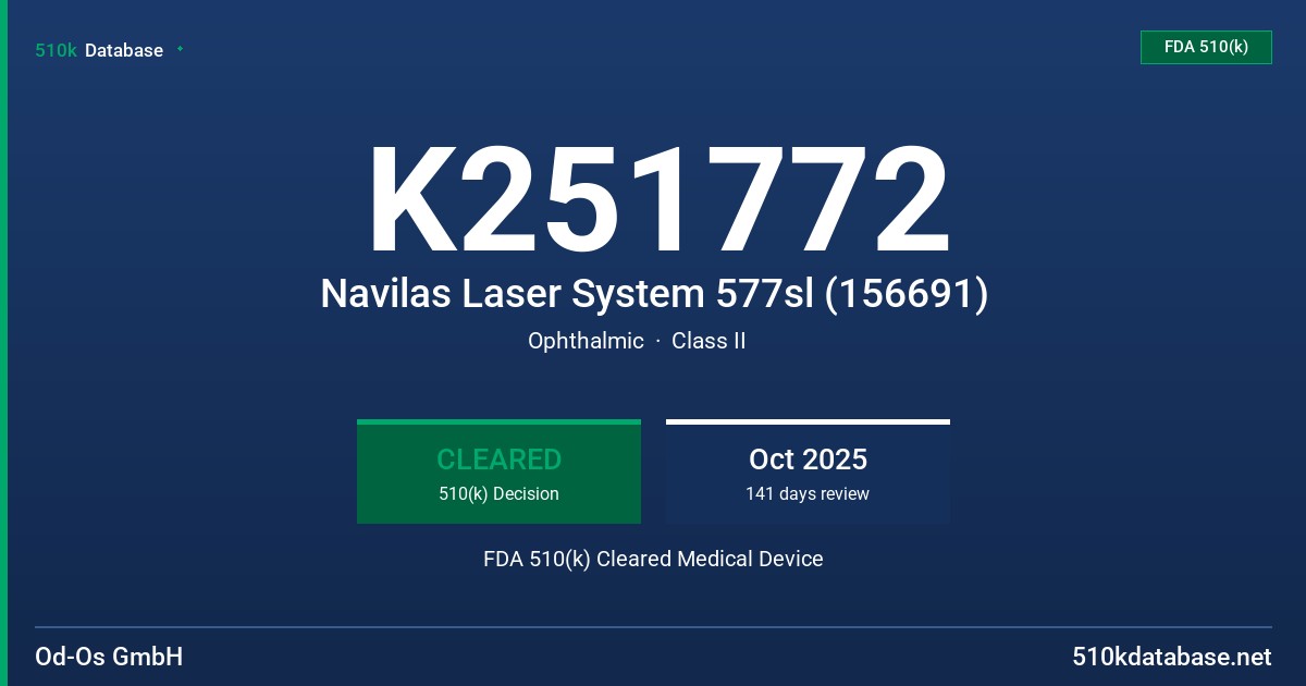 K251772 Navilas Laser System 577sl (156691) FDA 510(k) Cleared Medical Device