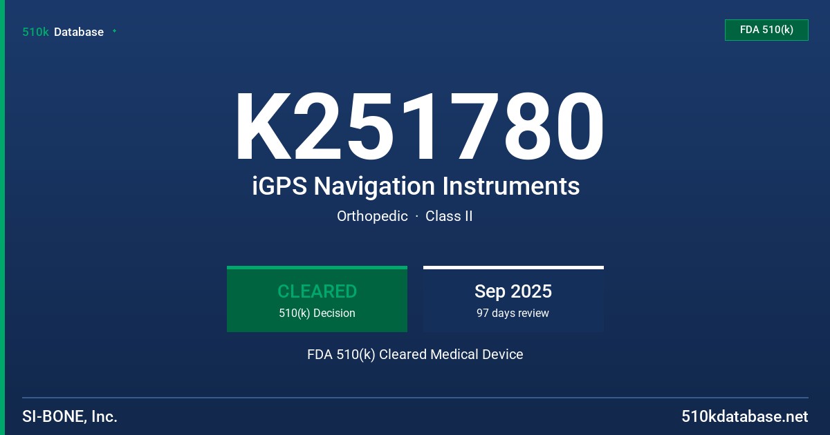 K251780 iGPS Navigation Instruments FDA 510(k) Cleared Medical Device