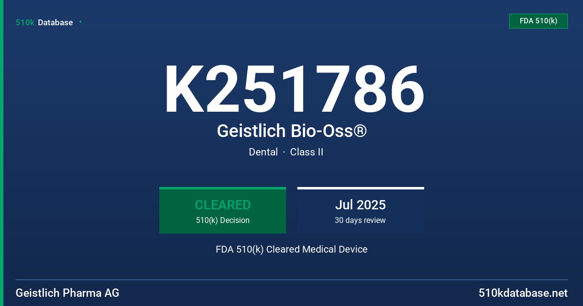 K251786 Geistlich Bio-Oss® FDA 510(k) Cleared Medical Device