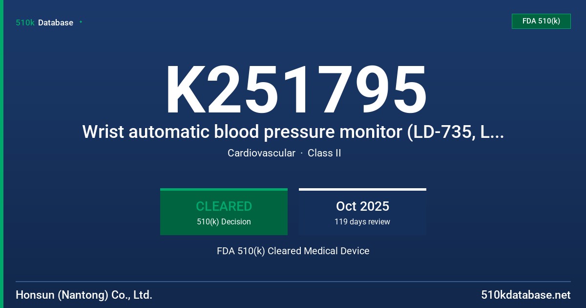 K251795 Wrist automatic blood pressure monitor (LD-735, LD-752, LD-753) FDA 510(k) Cleared Medical Device