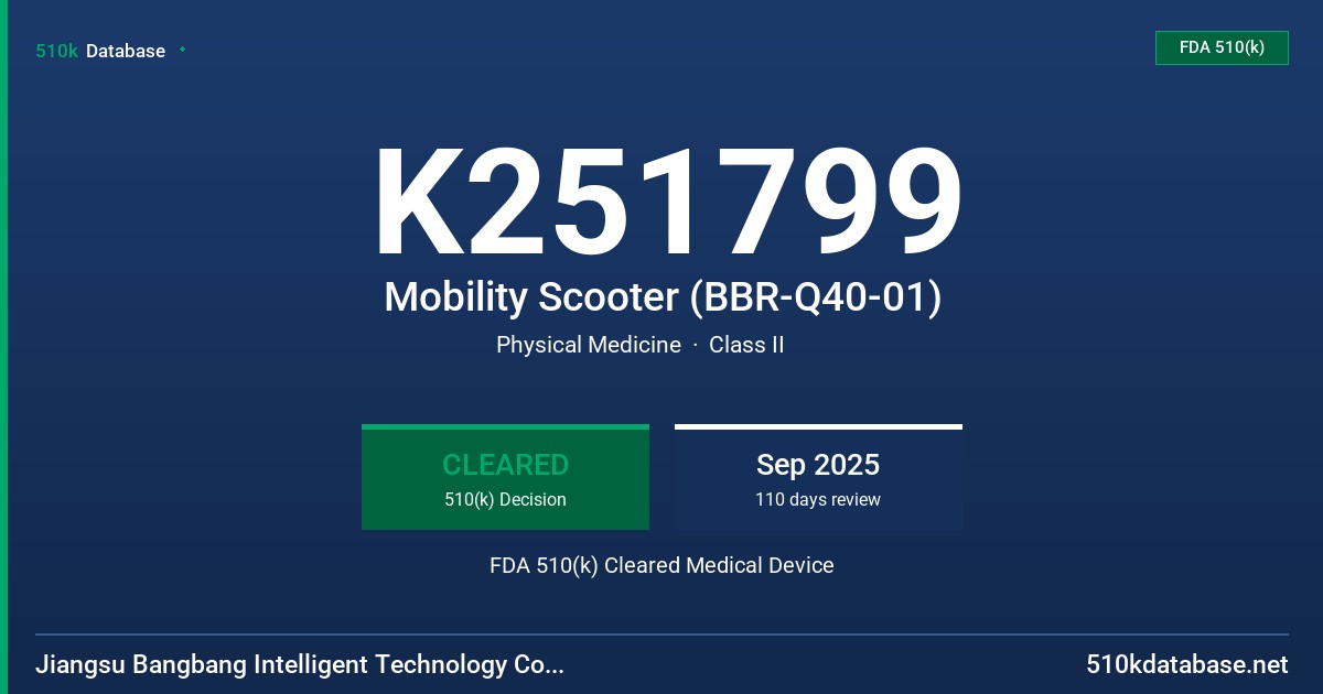 K251799 Mobility Scooter (BBR-Q40-01) FDA 510(k) Cleared Medical Device