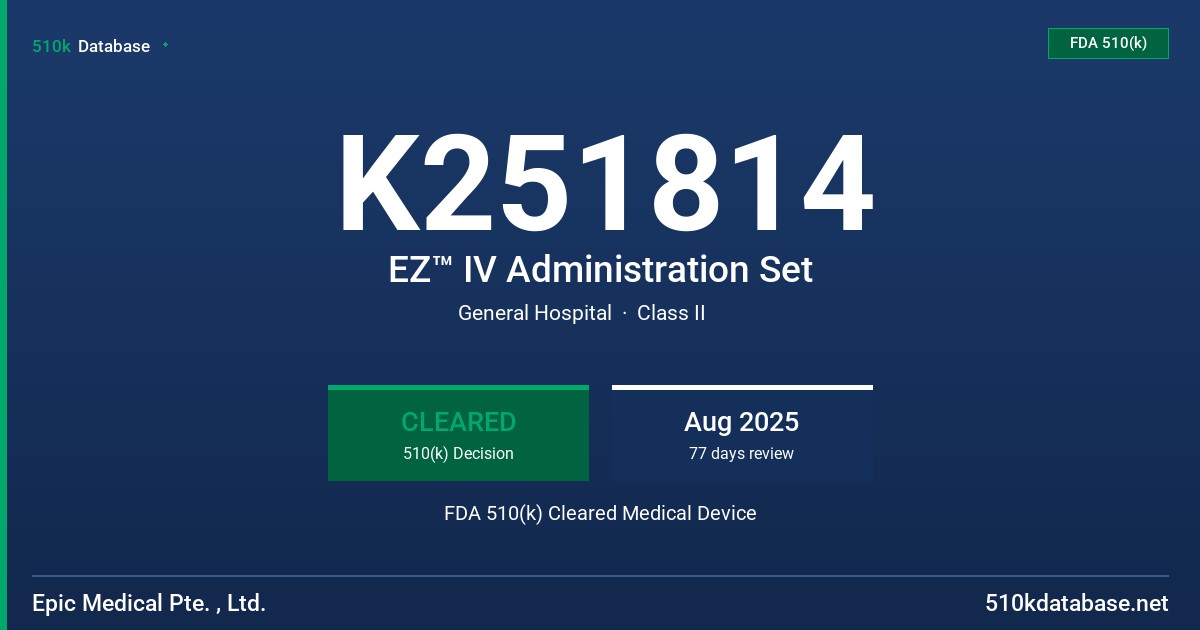 K251814 EZ™ IV Administration Set FDA 510(k) Cleared Medical Device