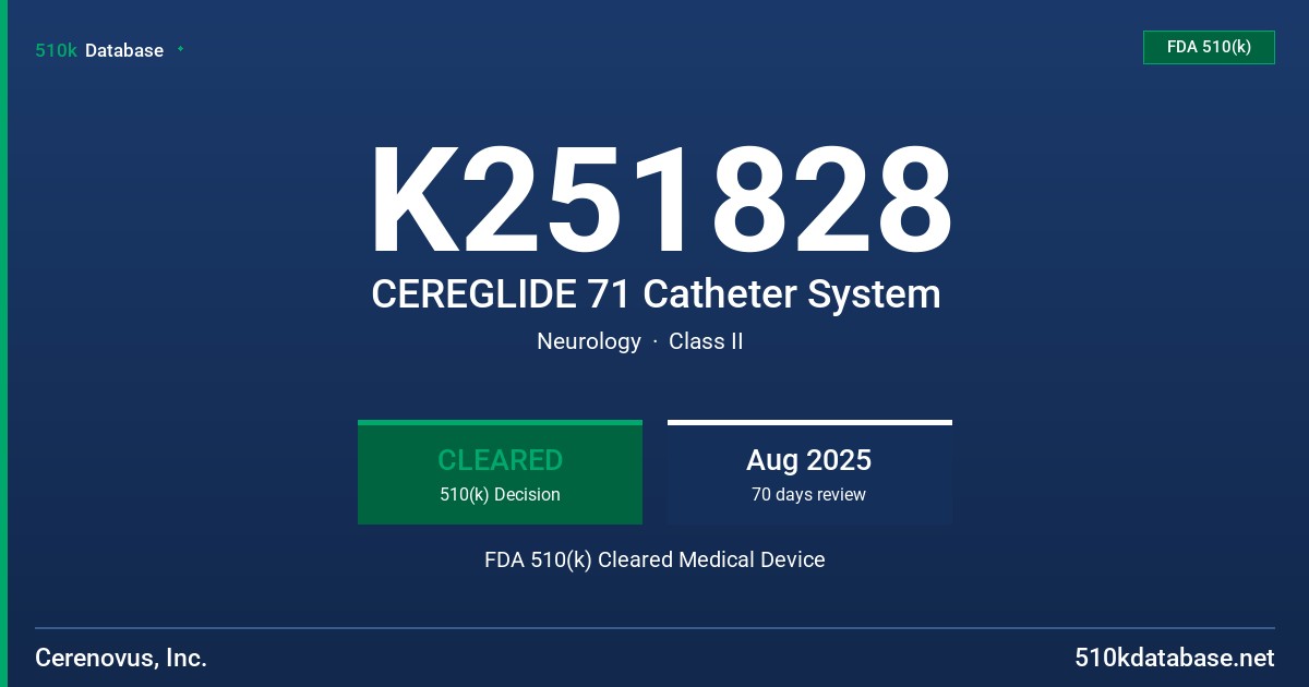 K251828 CEREGLIDE 71 Catheter System FDA 510(k) Cleared Medical Device