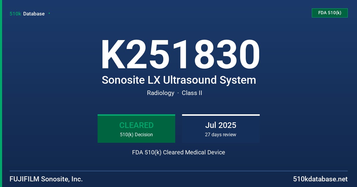 K251830 Sonosite LX Ultrasound System FDA 510(k) Cleared Medical Device