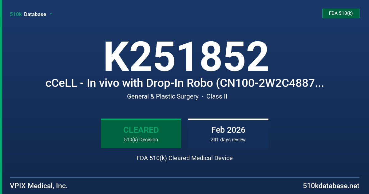 K251852 cCeLL - In vivo with Drop-In Robo (CN100-2W2C488775, CN100-1W1C775, DR200) FDA 510(k) Cleared Medical Device