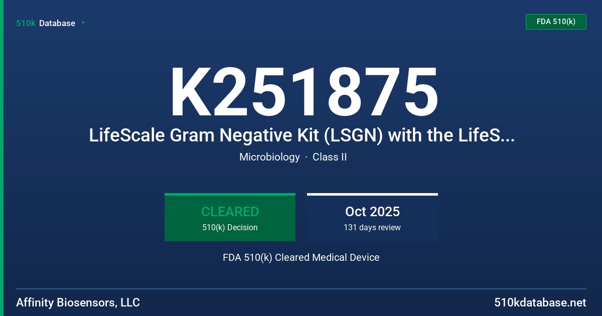 K251875 LifeScale Gram Negative Kit (LSGN) with the LifeScale AST system FDA 510(k) Cleared Medical Device