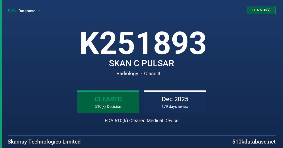 K251893 SKAN C PULSAR FDA 510(k) Cleared Medical Device
