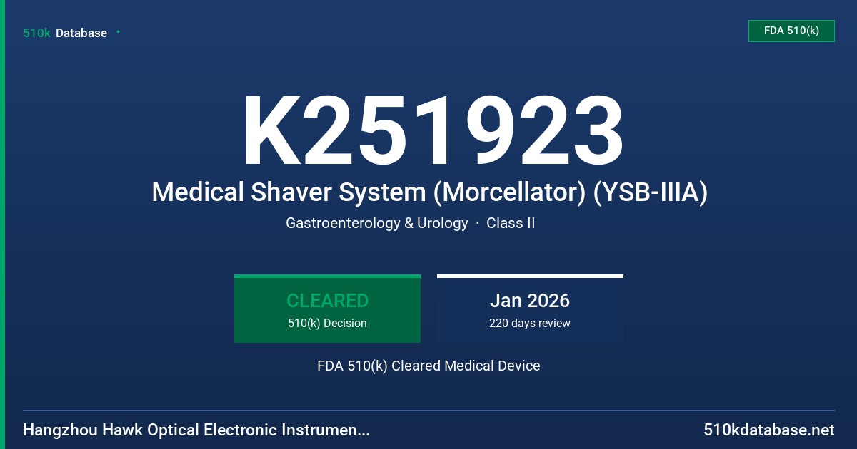 K251923 Medical Shaver System (Morcellator) (YSB-IIIA) FDA 510(k) Cleared Medical Device