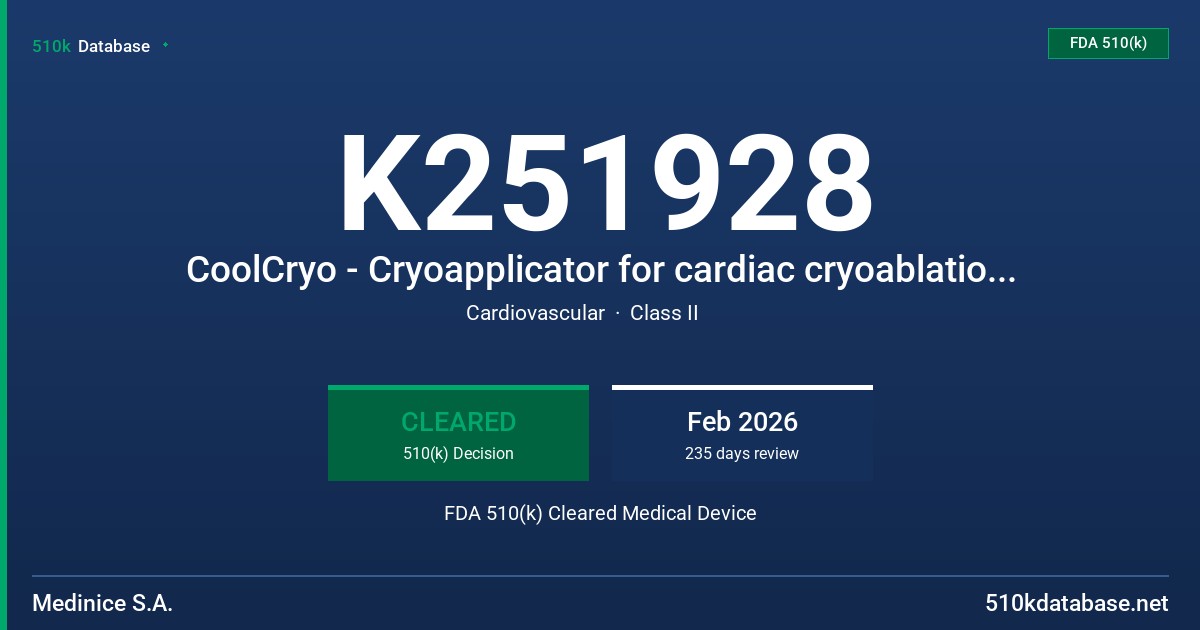 K251928 CoolCryo - Cryoapplicator for cardiac cryoablation (CC01-01) FDA 510(k) Cleared Medical Device