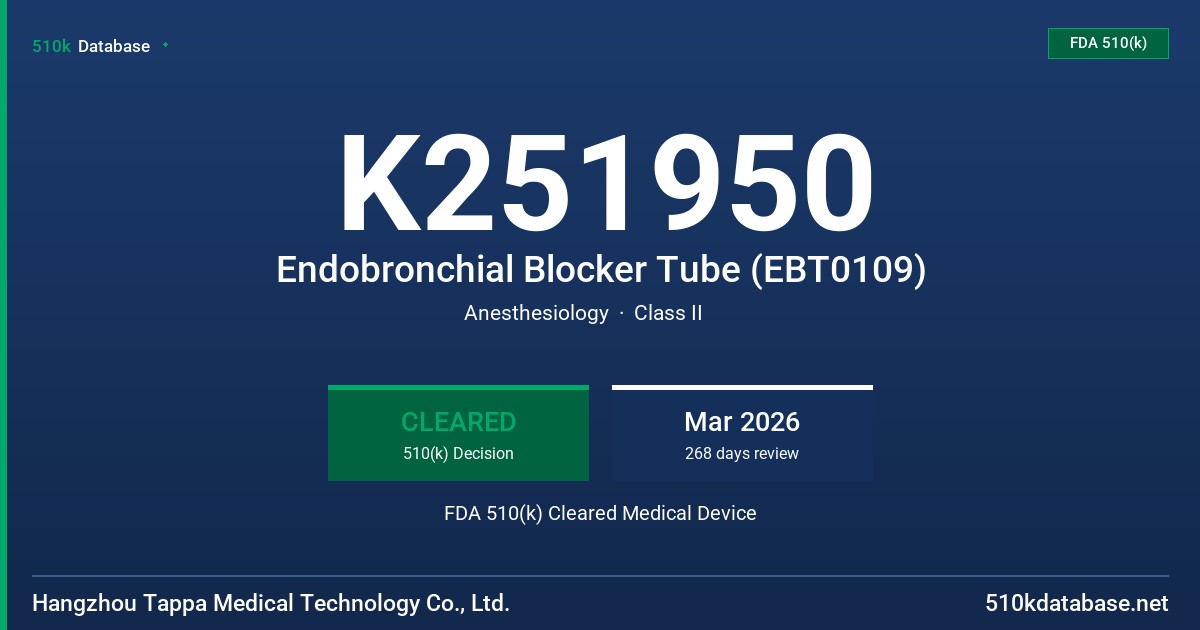 K251950 Endobronchial Blocker Tube (EBT0109) FDA 510(k) Cleared Medical Device